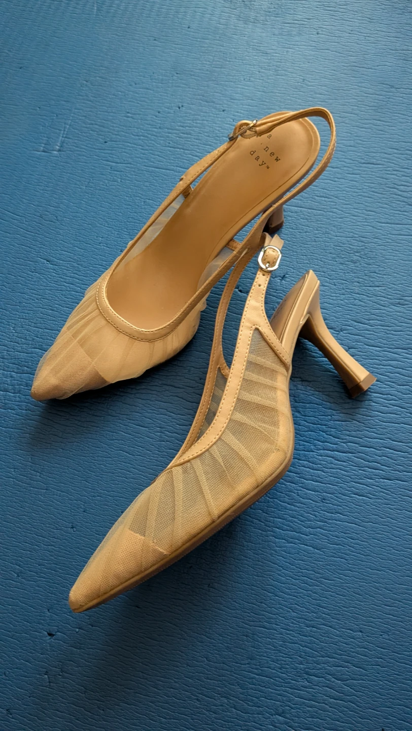 Transparent Nude Fabric Sling-back Pumps Size 8