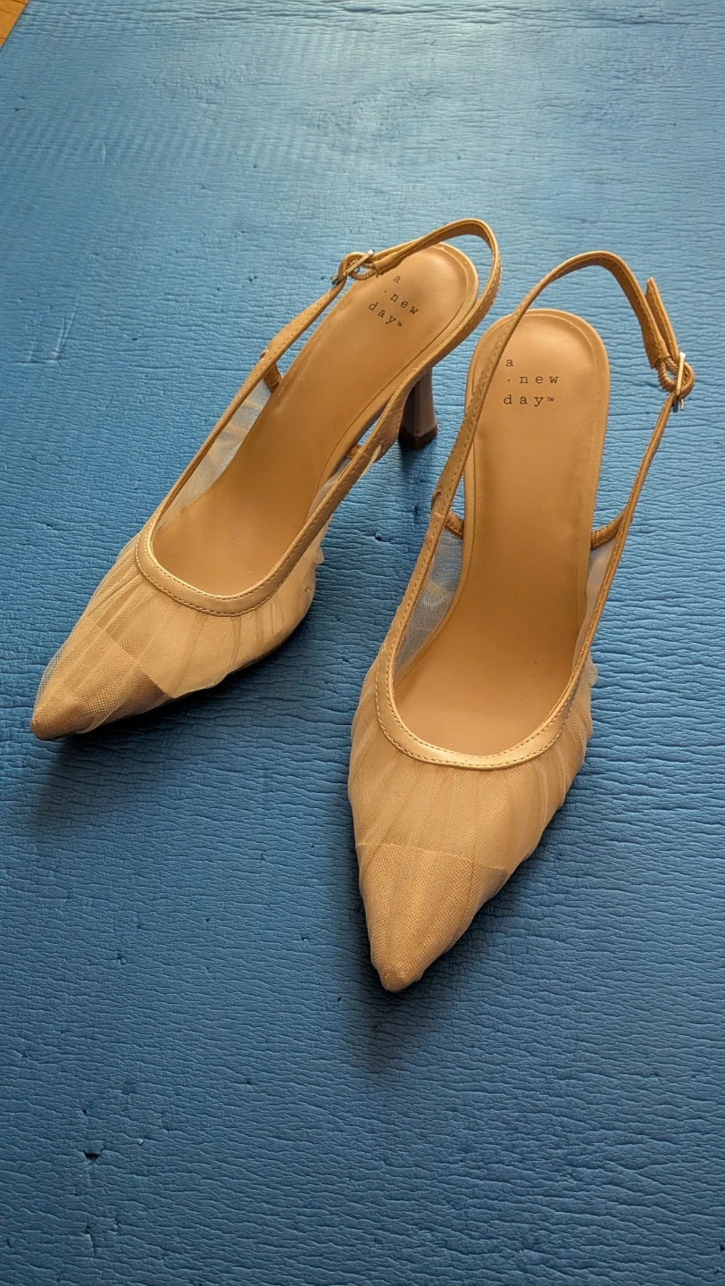 Transparent Nude Fabric Sling-back Pumps Size 8 - photo 2