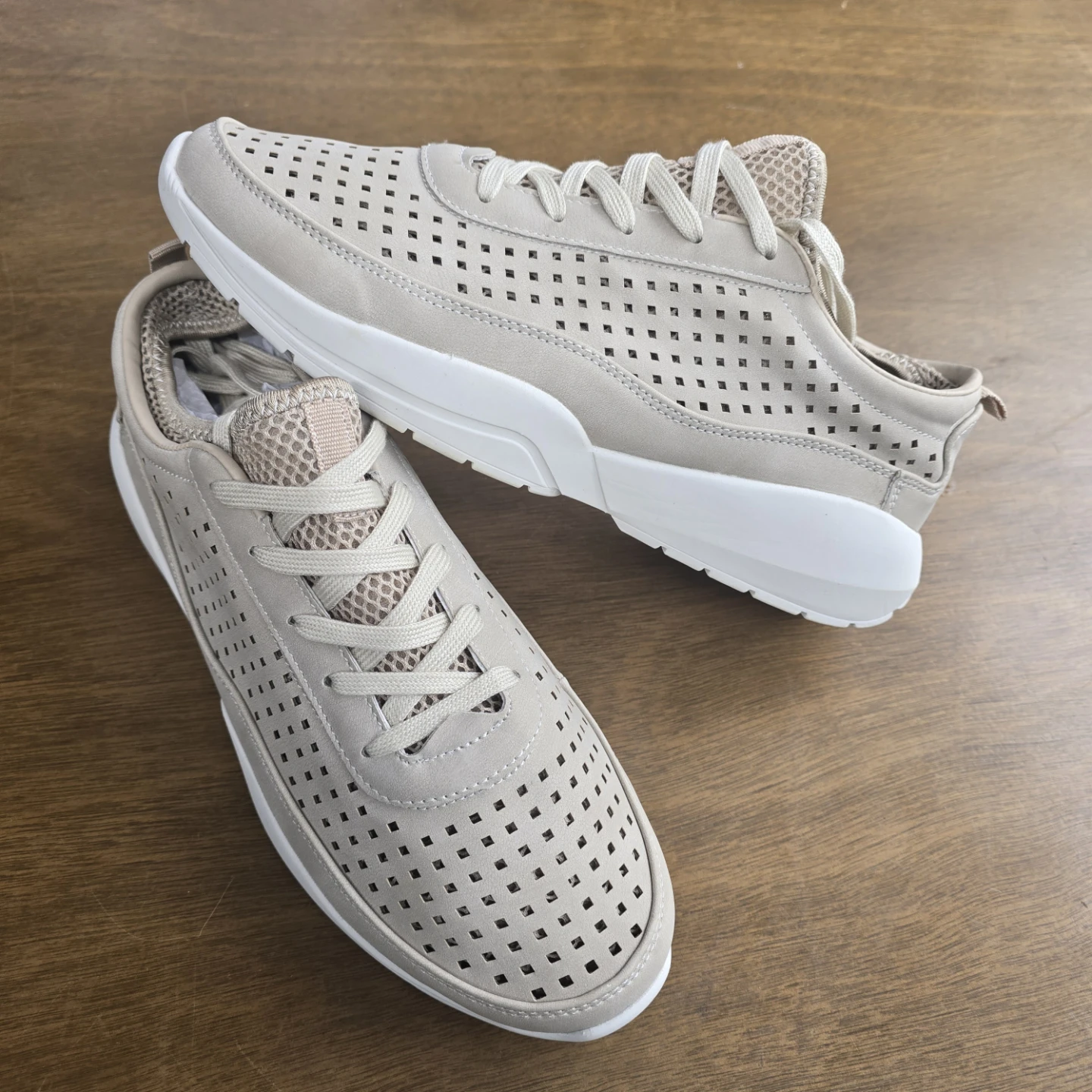 Beige Athletic Sneakers, Workout Mesh Trainers, Neutral - photo 2