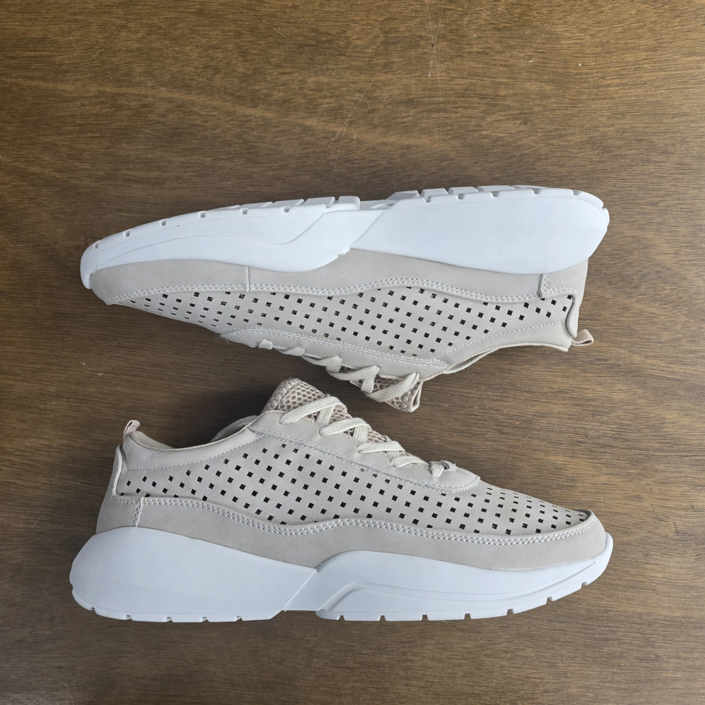 Beige Athletic Sneakers, Workout Mesh Trainers, Neutral - photo 3
