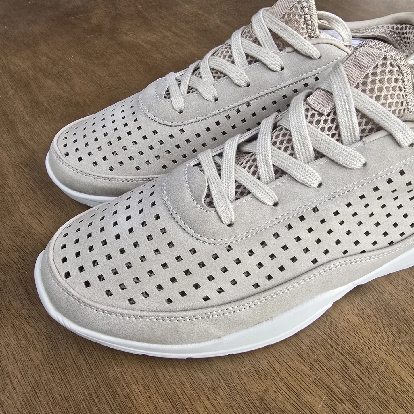 Beige Athletic Sneakers, Workout Mesh Trainers, Neutral - photo 4
