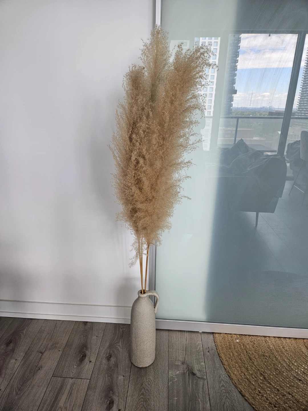 Tall Pampas Grass with Concrete Vase