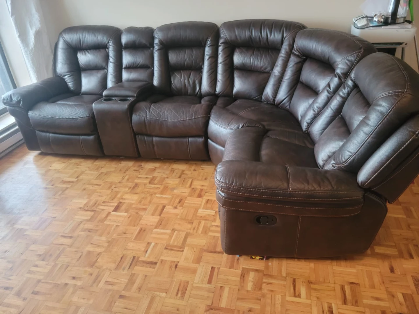 Brown Leather Recliner Sectional Sofa