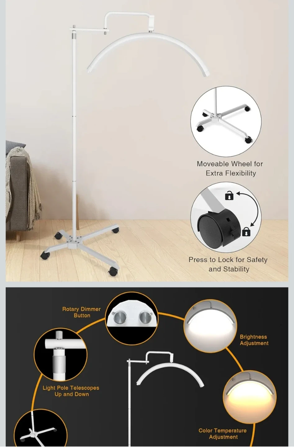 Lash/Spa Light Floor Lamp with Adjustable Height and Brightness - photo 2