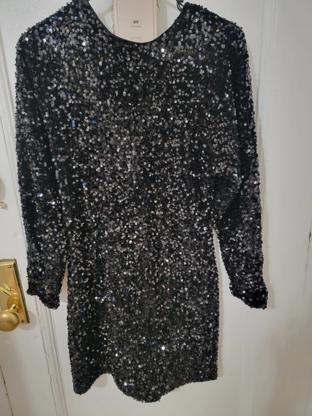Black Sequin Long Sleeve Mini Dress