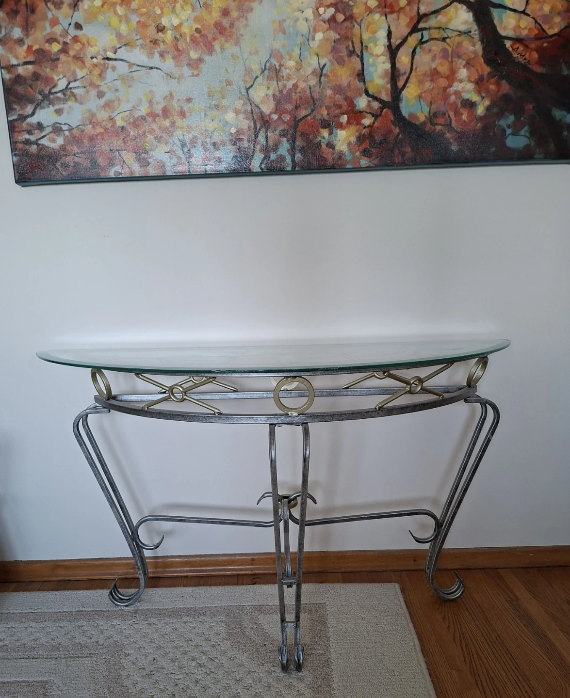 Half-Moon Console Table with Glass Top