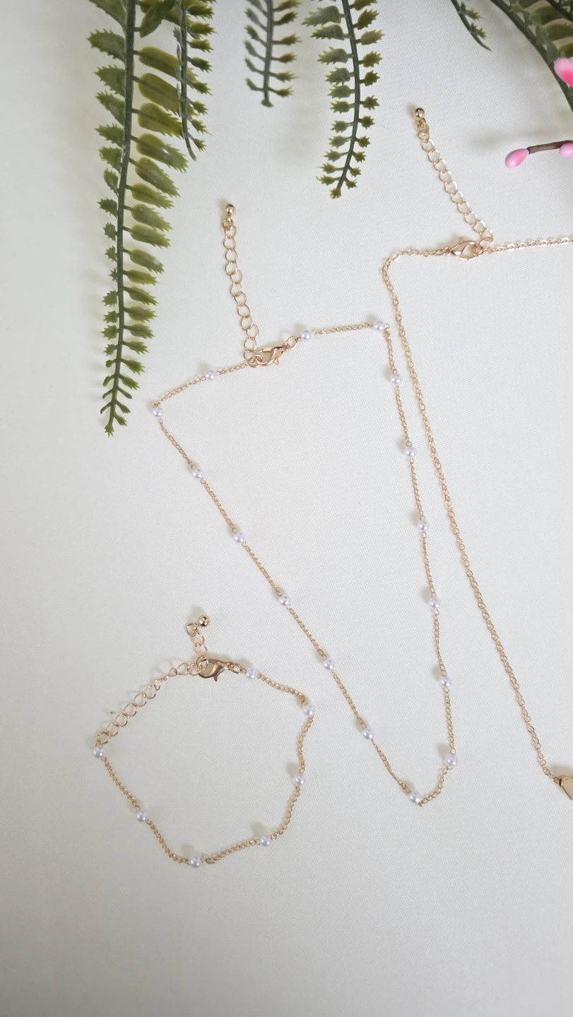 Gold Tone Heart & Pearl Necklace and Bracelet Set - photo 3