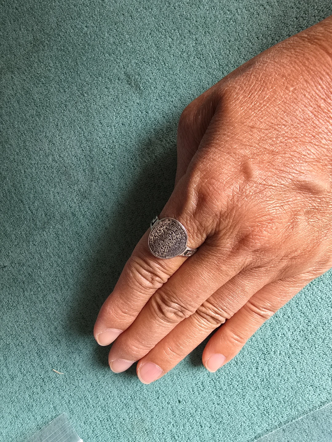 925 Silver Tone Ring with Engraved Design, artisan