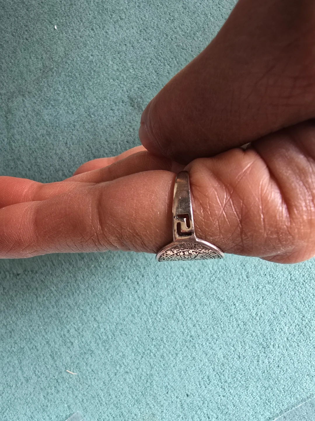 925 Silver Tone Ring with Engraved Design, artisan - photo 2