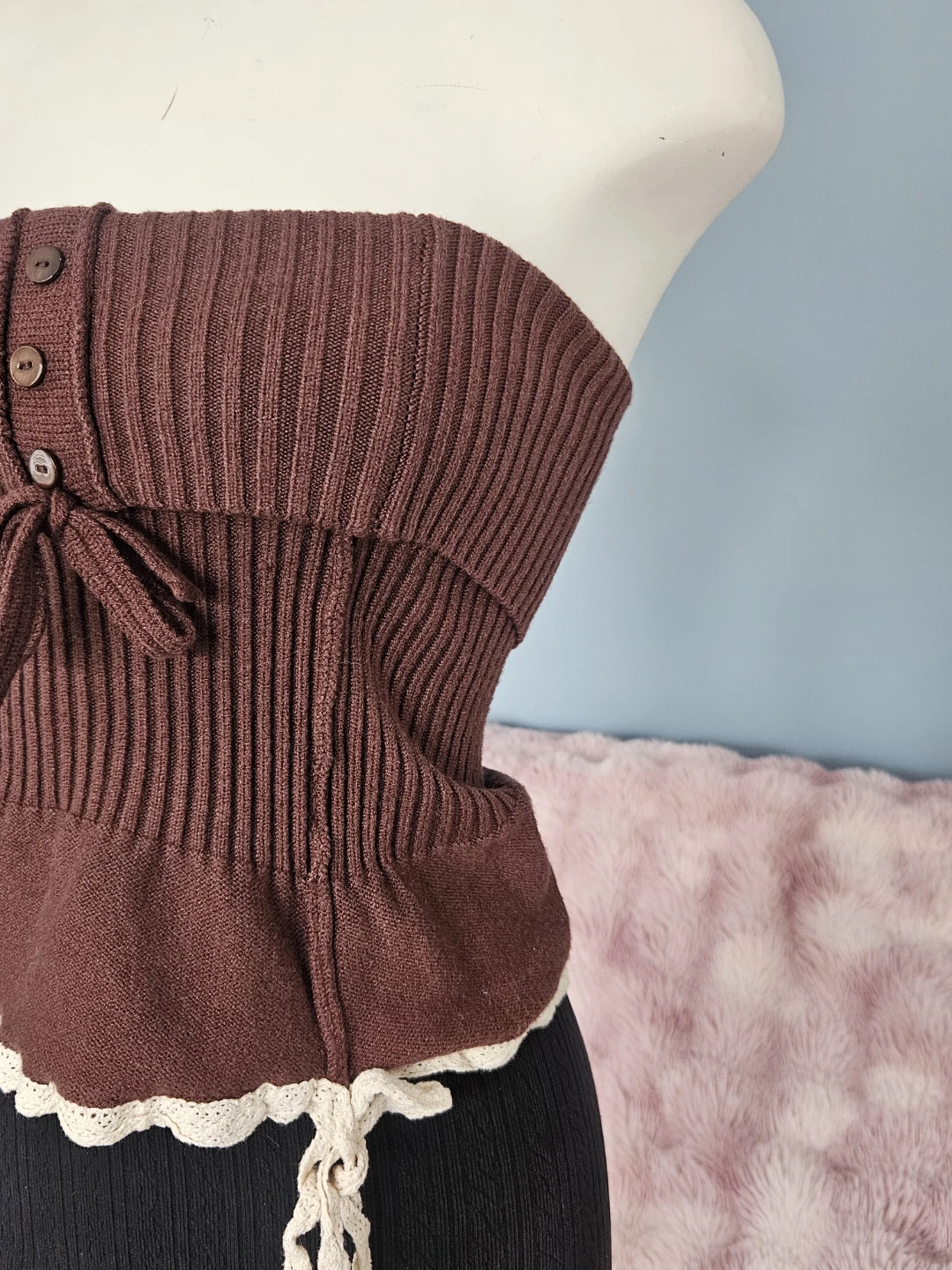 knitted brown babydoll tube top - photo 2