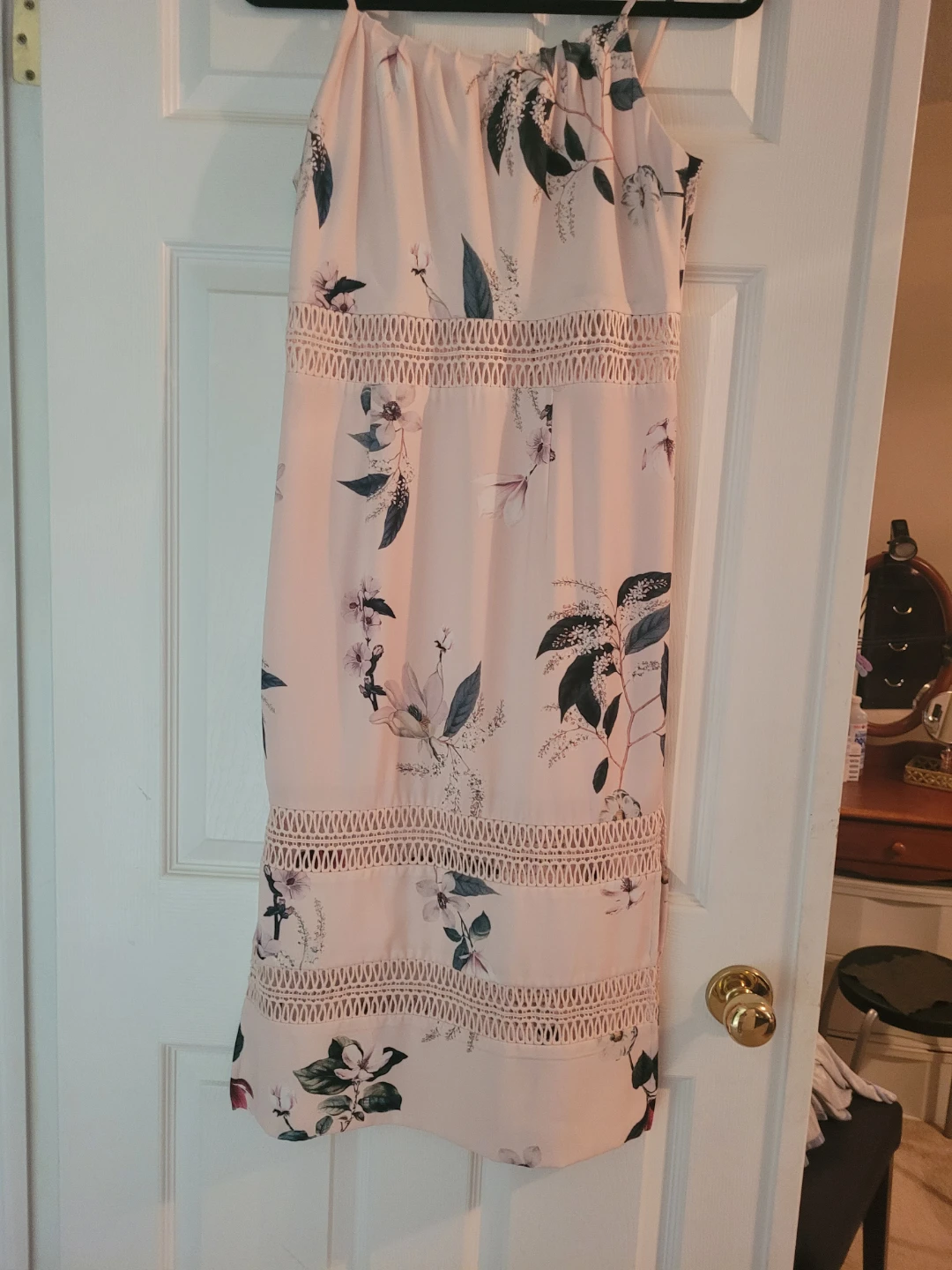 Pink floral dress with lace trim