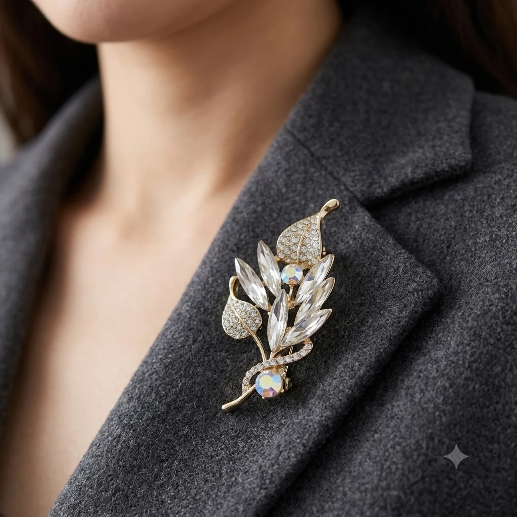 ✨ Crystal Clear Leaf Brooch by Rabloo Accessories - photo 3