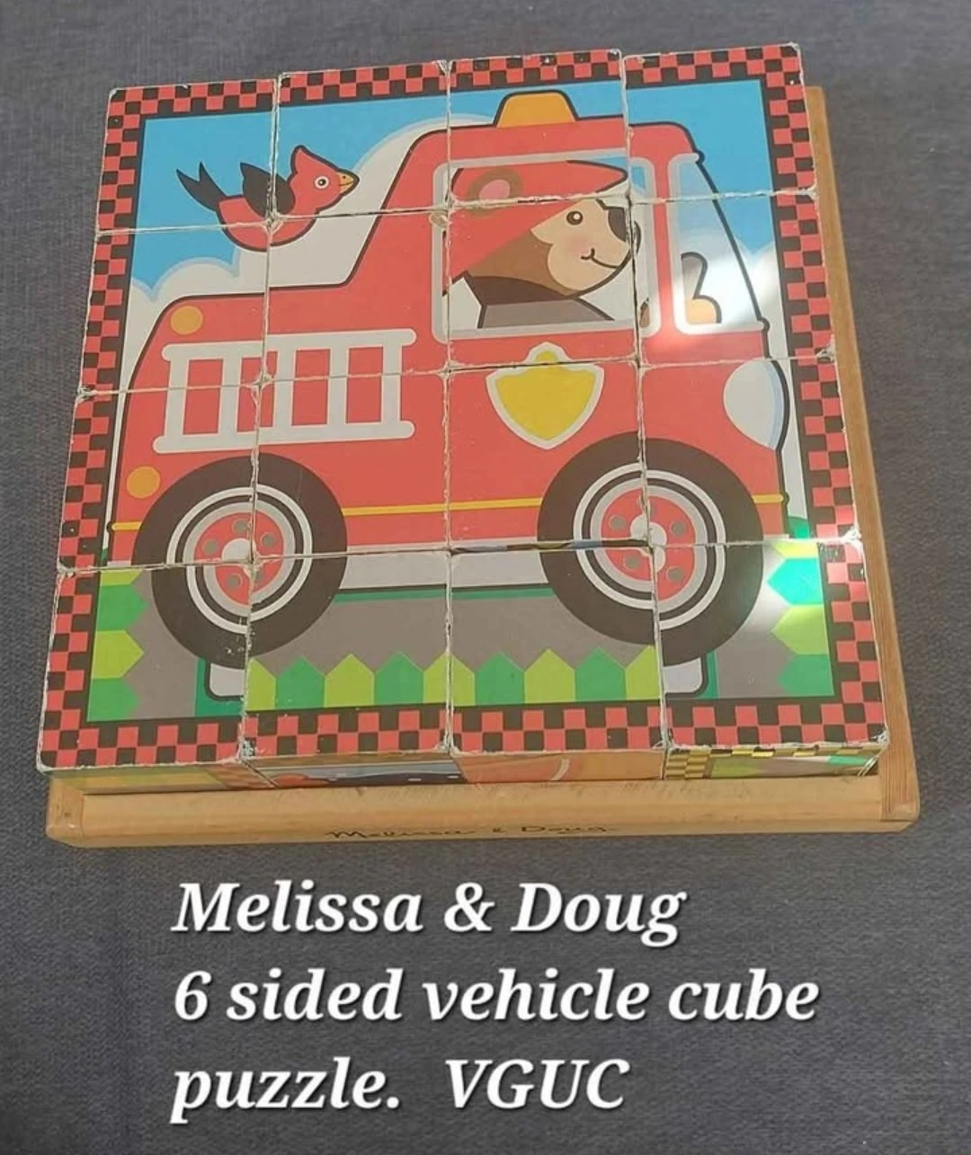 Melissa & Doug Wooden Cube Puzzle - 6 Vehicle Scenes
