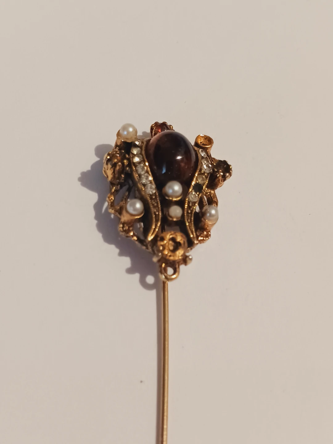 Gorgeous Antique Hat Pin with Garnet Gemstone & Pearls - photo 3
