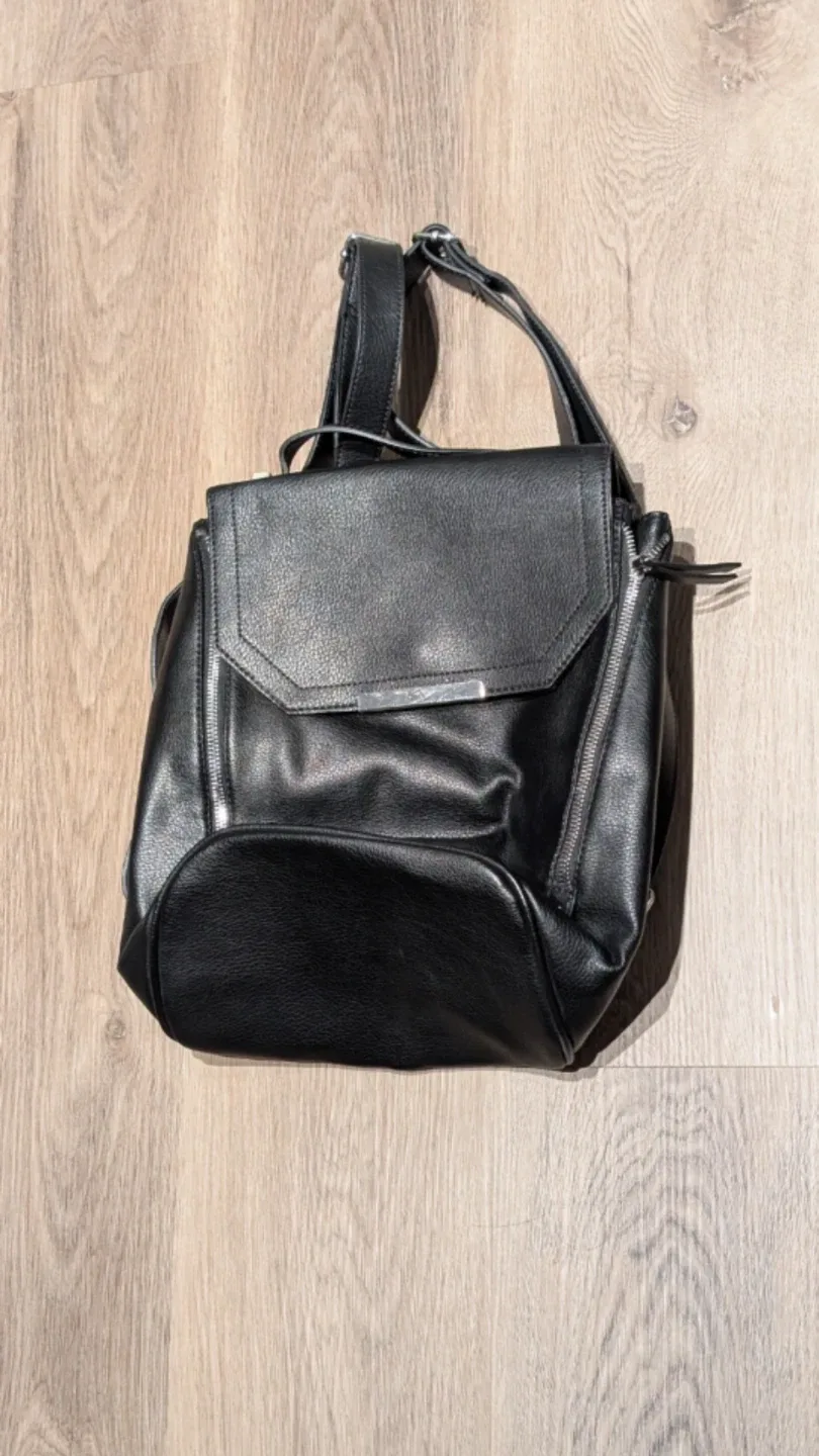 Small Black Faux Leather Backpack