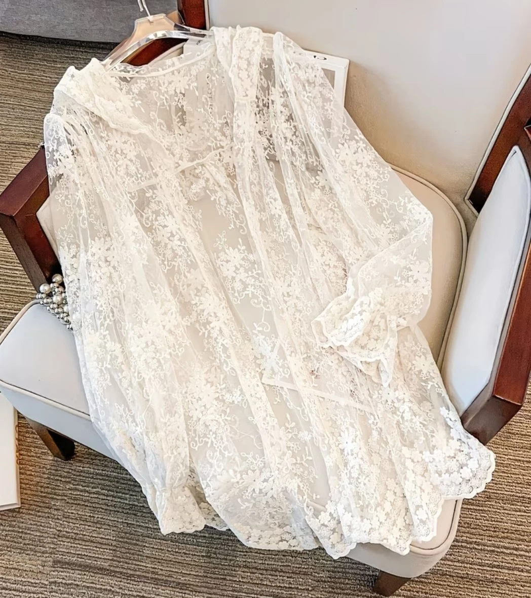 White Lace Hooded Kimono Cover-up