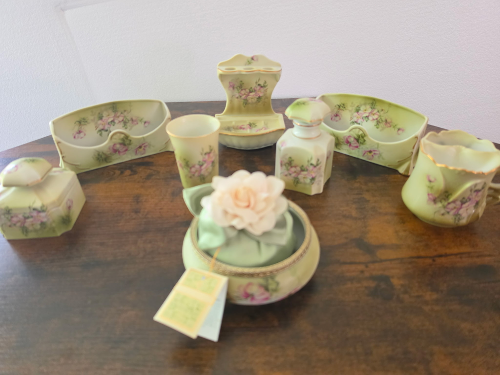 Vintage Porcelain Vanity Set with Floral Design