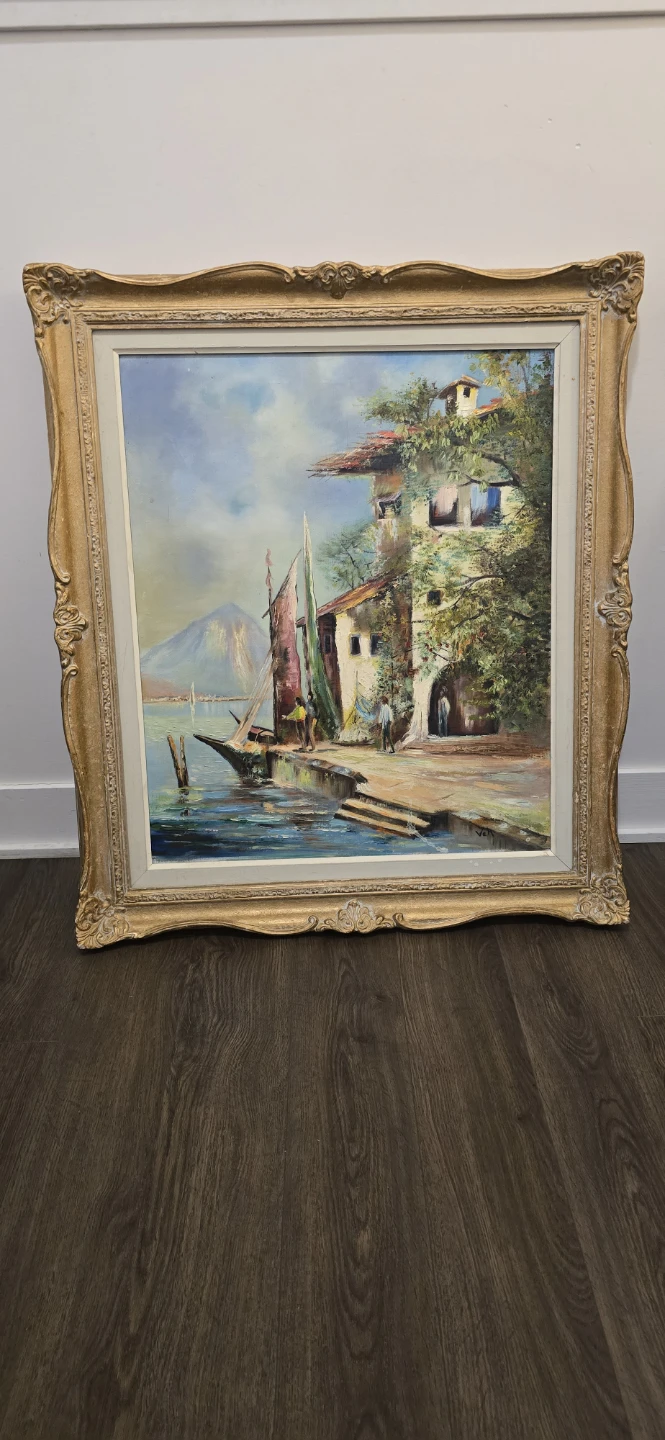 Framed Oil Painting of Italian Village Scene - photo 5
