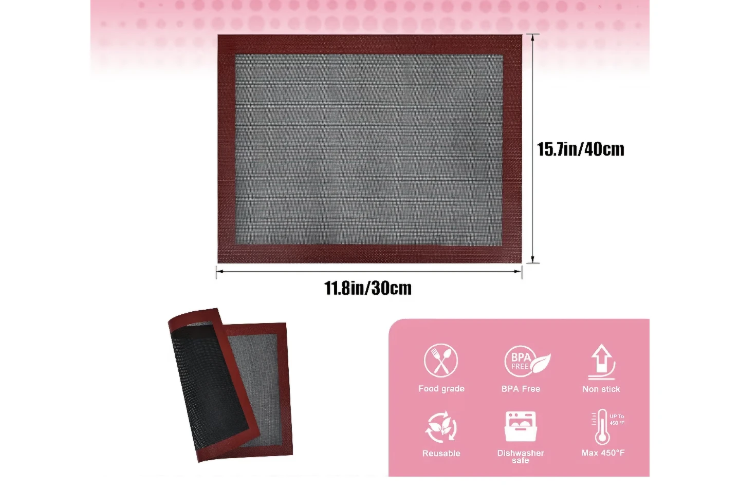 Set of 2 Perforated Silicone Baking Mat, 15.7"x11.8" - photo 4