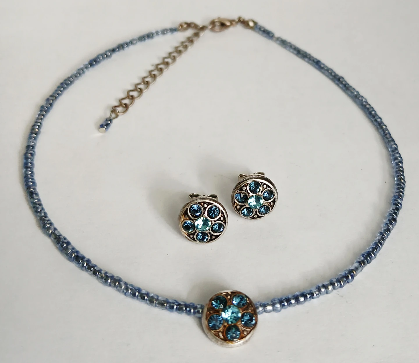 Blue beaded necklace and earrings set - photo 3