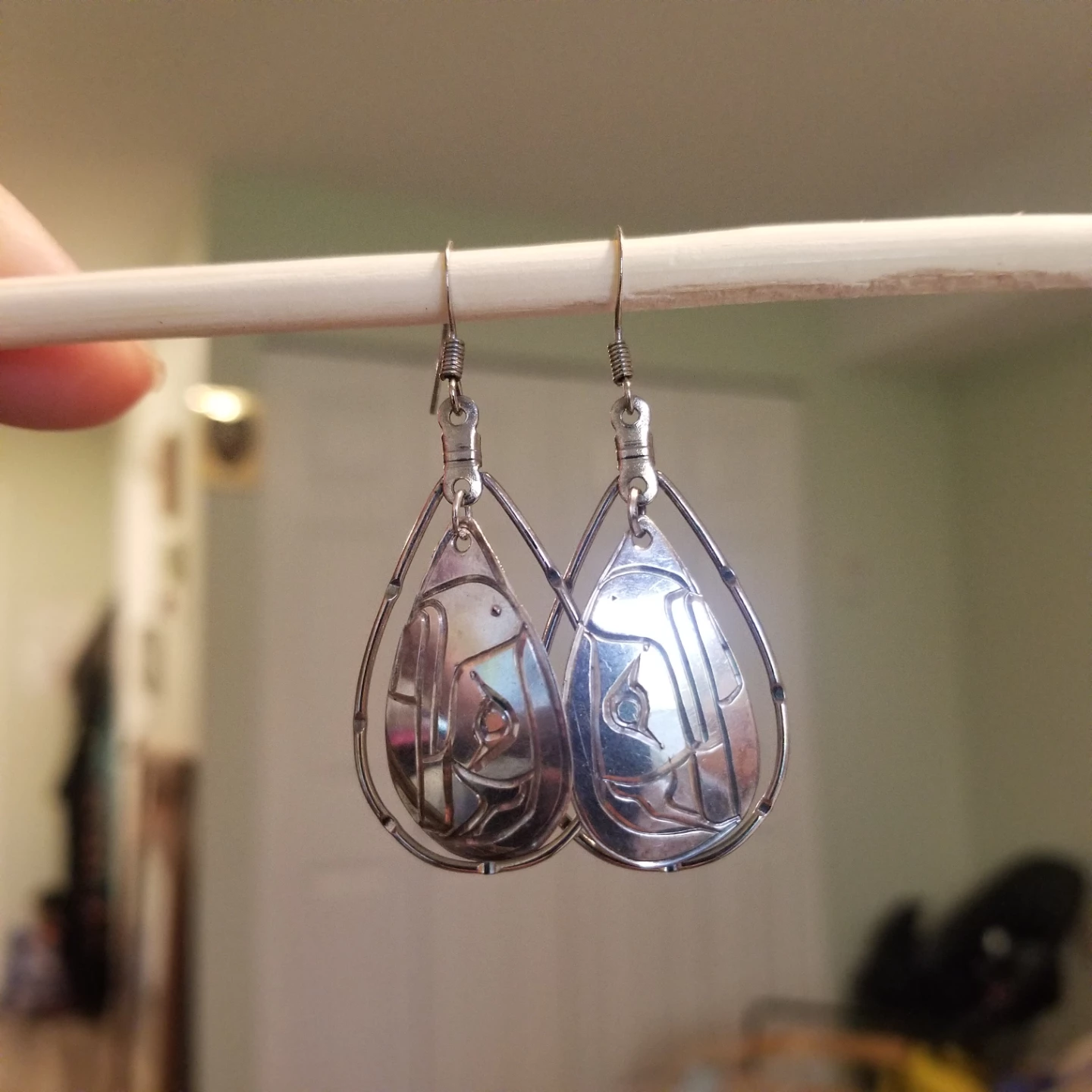 Sterling silver.  Carved earrings