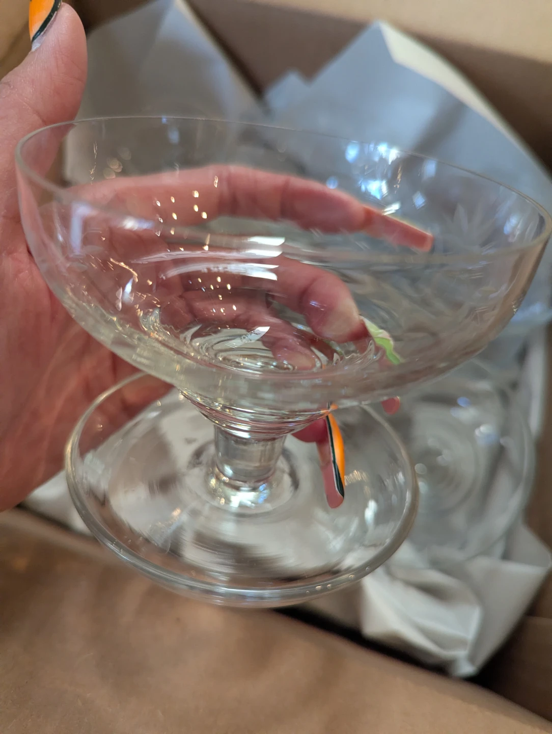 Set of 6 Etched Glass Coupe Glasses