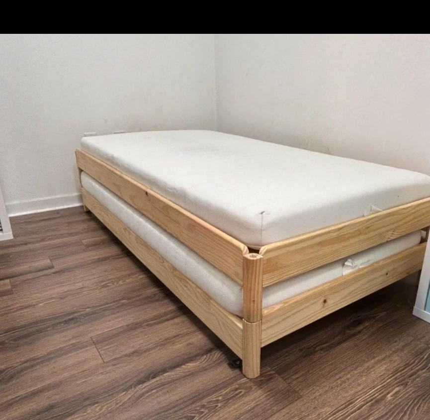 Set of 2 Wooden Ikea stackable with Trundle without  Mattresses