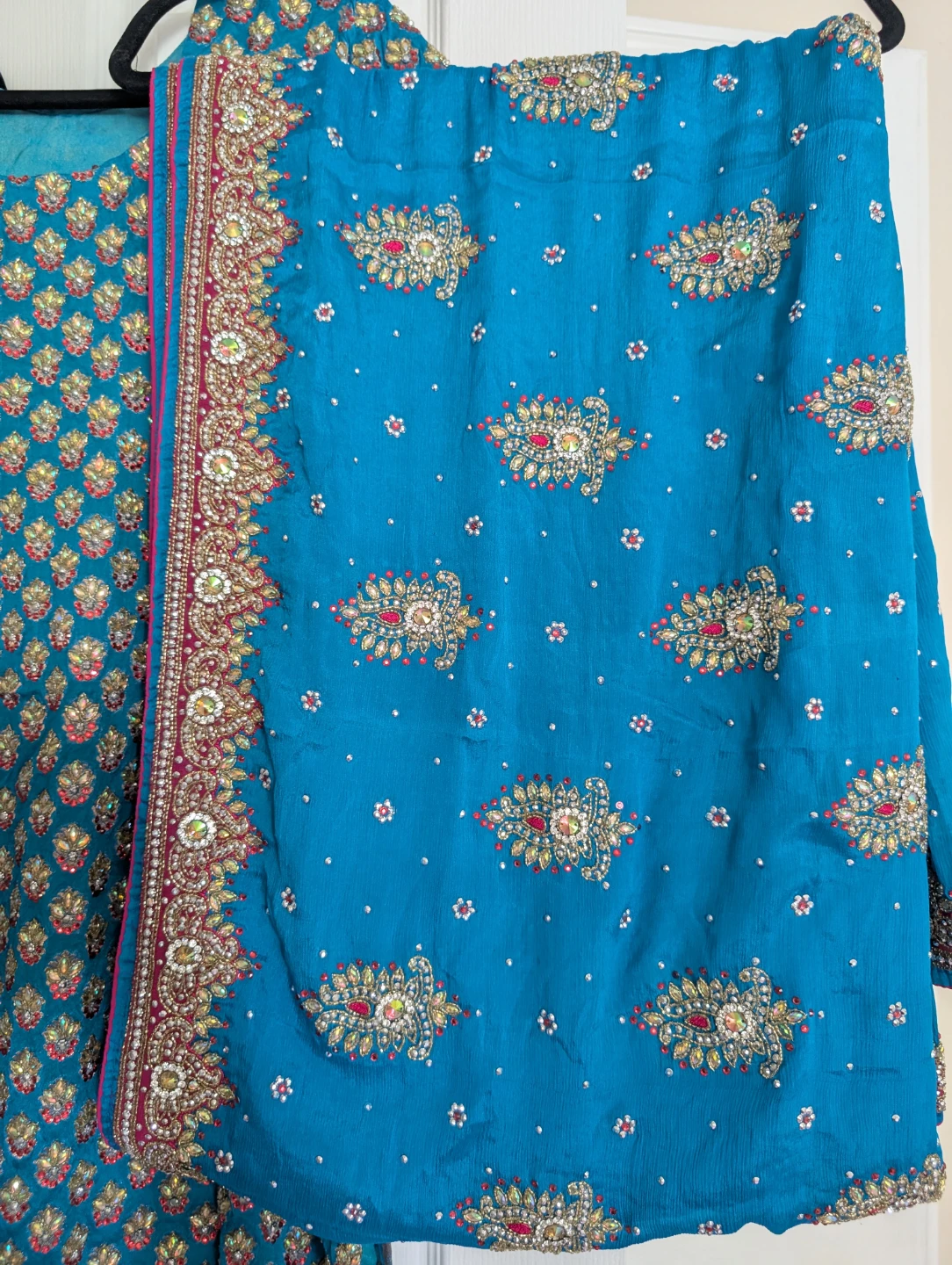Embellished Teal Salwar Kameez Dupatta Set - photo 4
