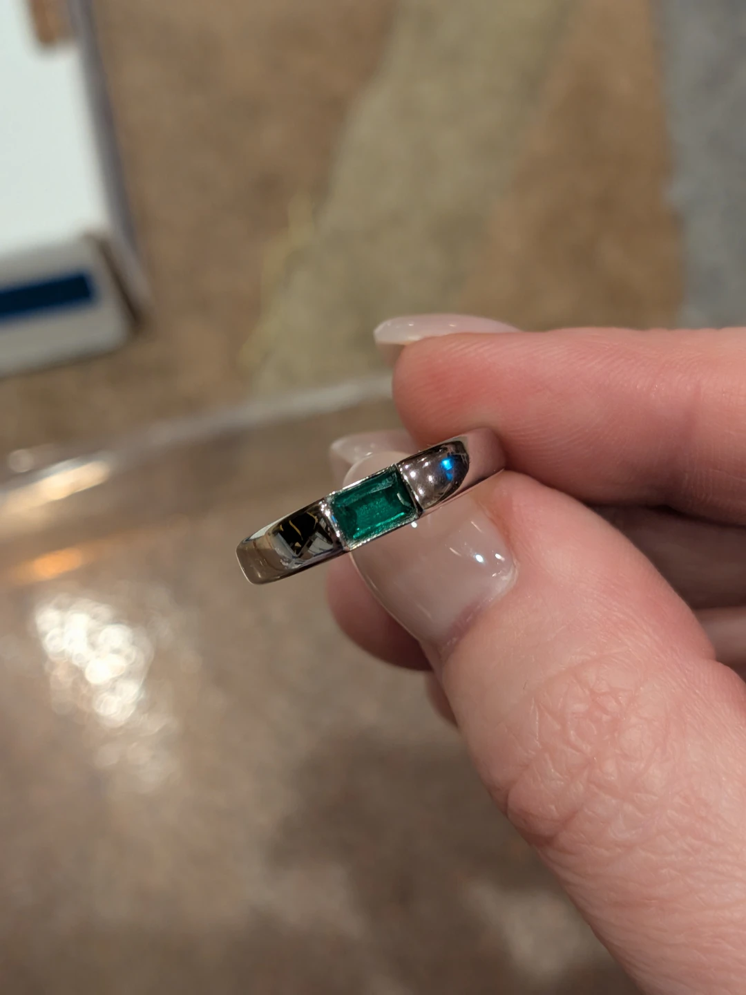 SS and Faux Emerald Ring