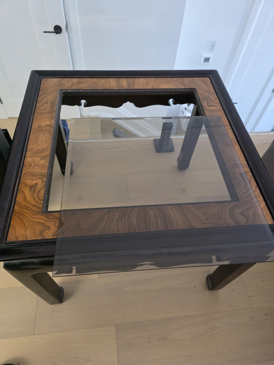 Vintage Wooden Coffee Table with Glass Top (3 pieces) - photo 3