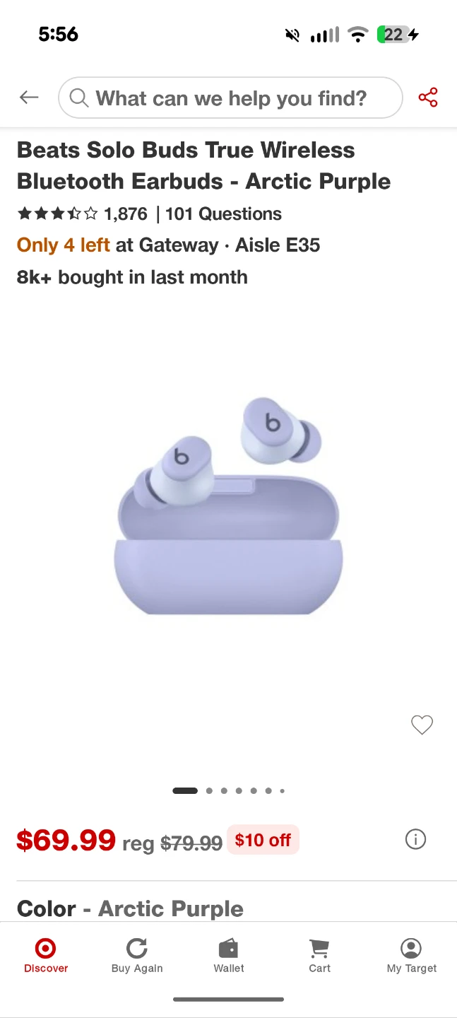 Beats Solo Buds True Wireless Bluetooth Earbuds - Arctic Purple