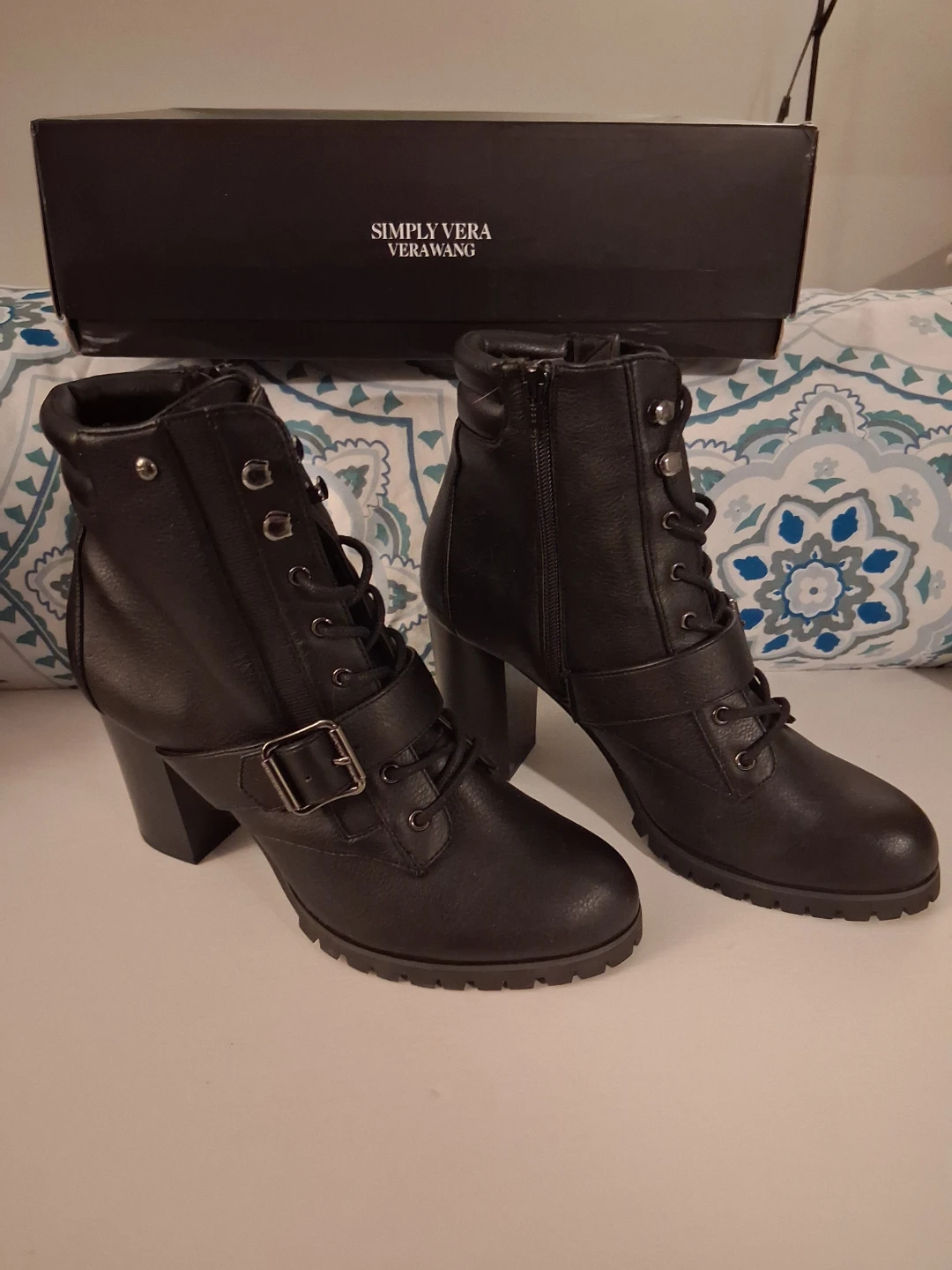 Simply Vera Vera Wang Black PINTAIL Lace-Up Block Heel Boots - photo 3