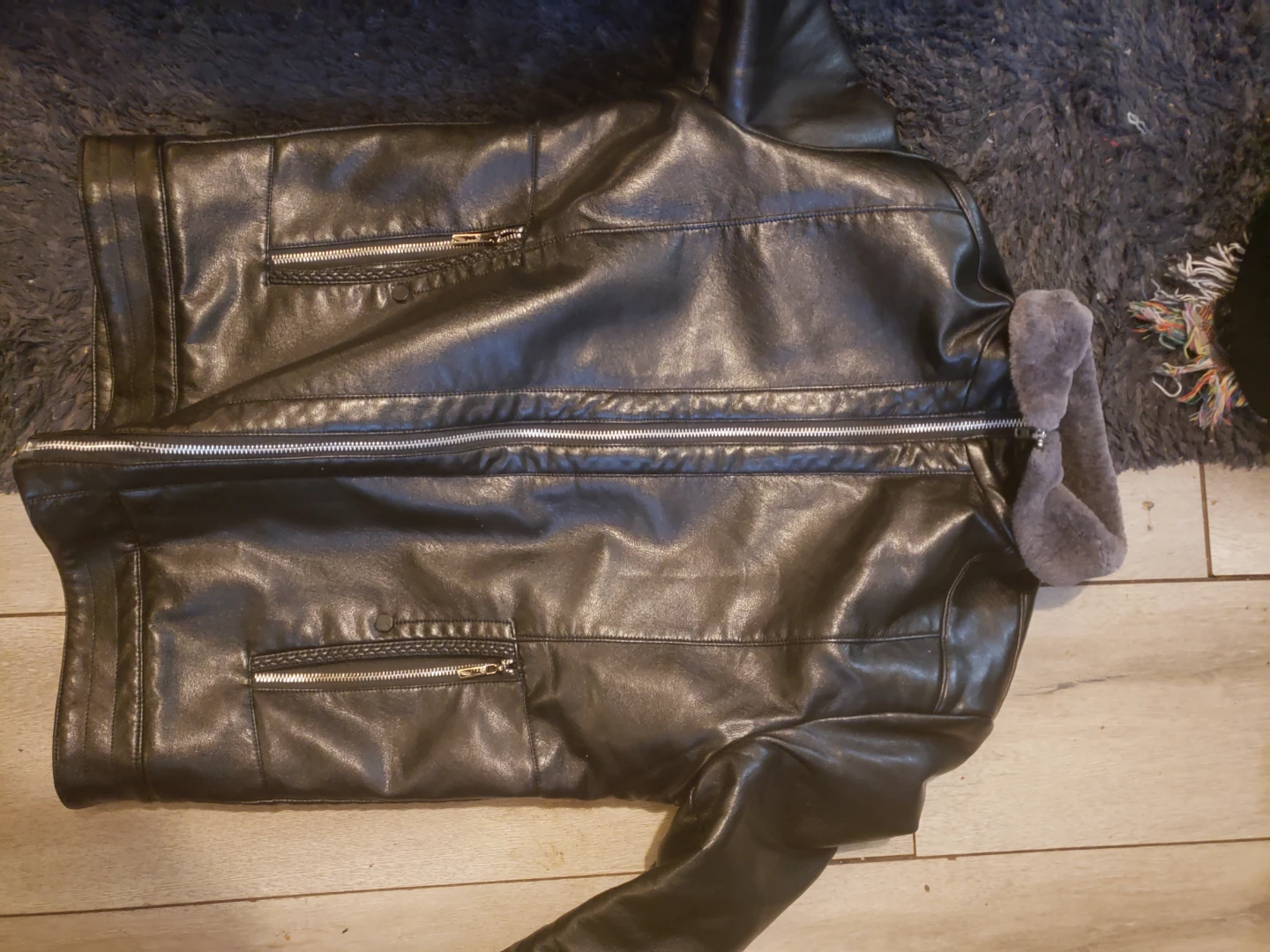 Black Faux Leather Jacket with Shearling Lining - photo 2