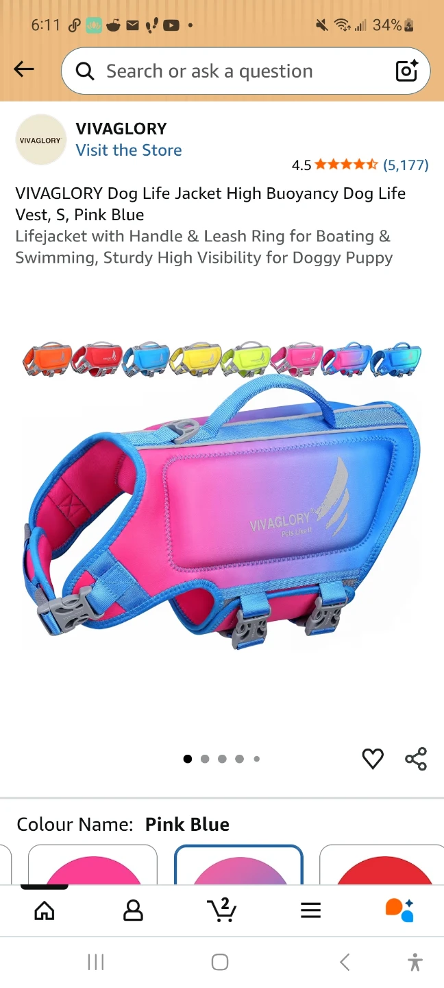 VIVAGLORY Dog Life Jacket - Pink Blue - Size S
