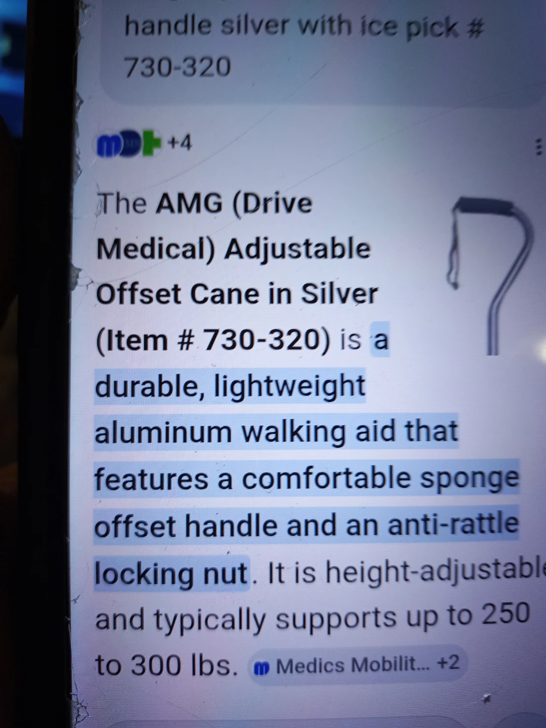 AMG Adjustable Offset Cane In Silver With Ice Pick - photo 5