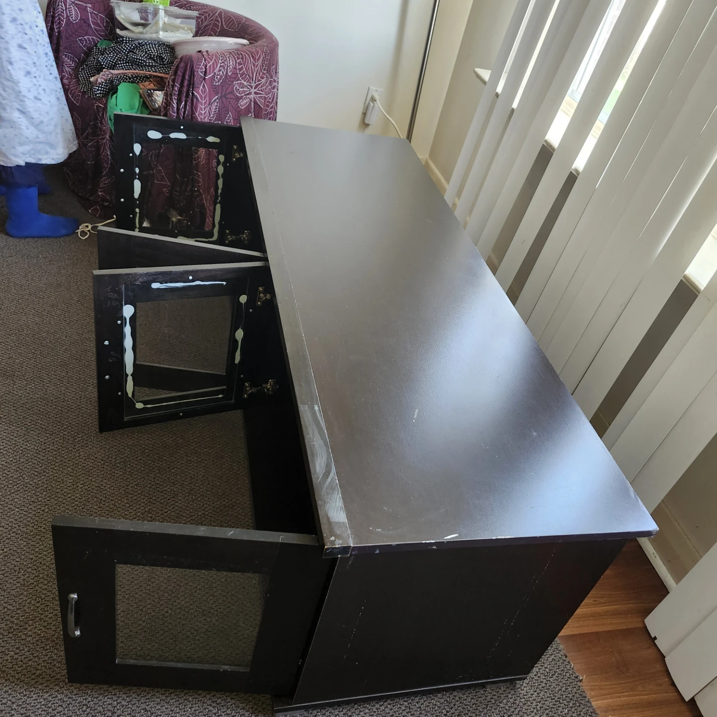 black four-door glass-front TV stand or media console - photo 2