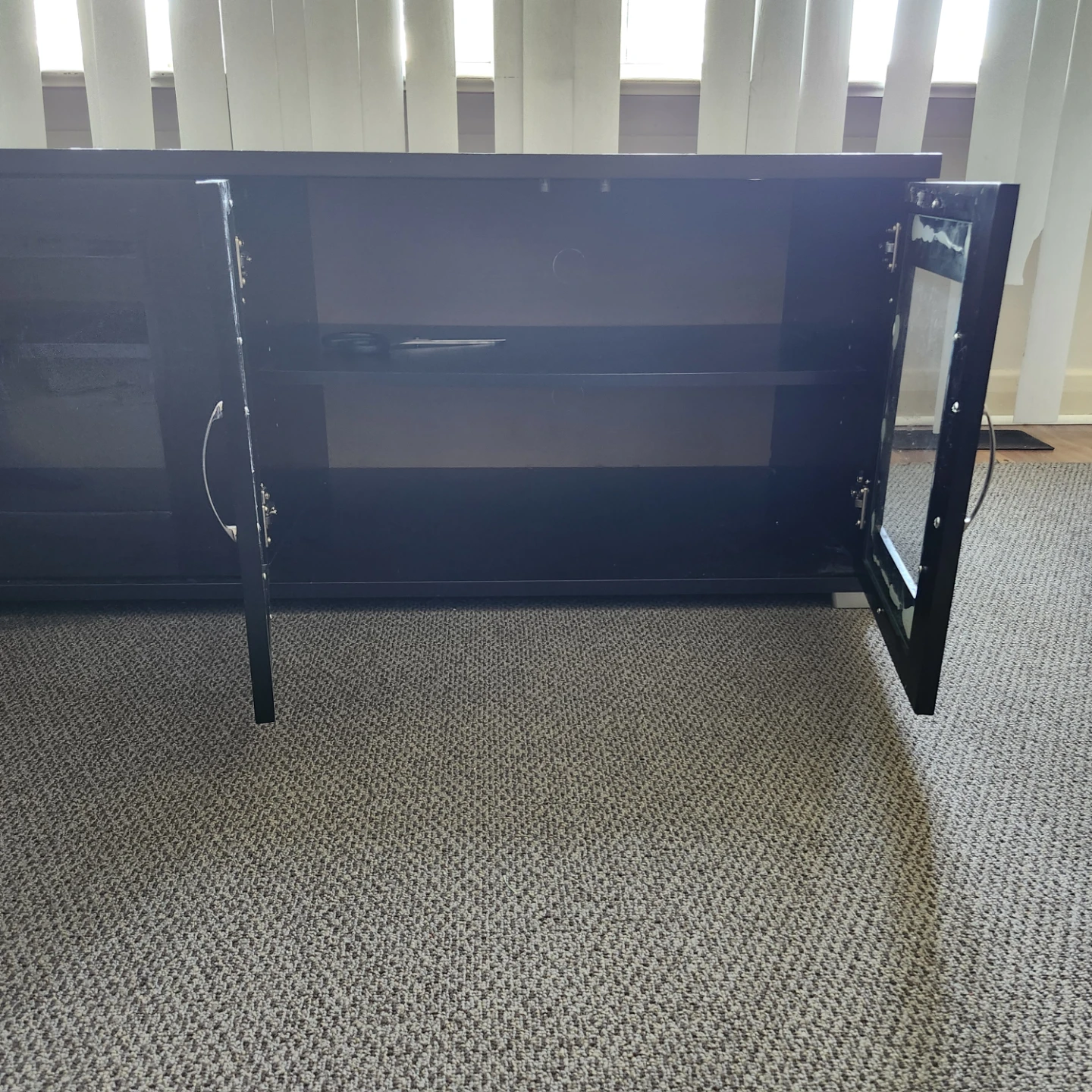 black four-door glass-front TV stand or media console - photo 3