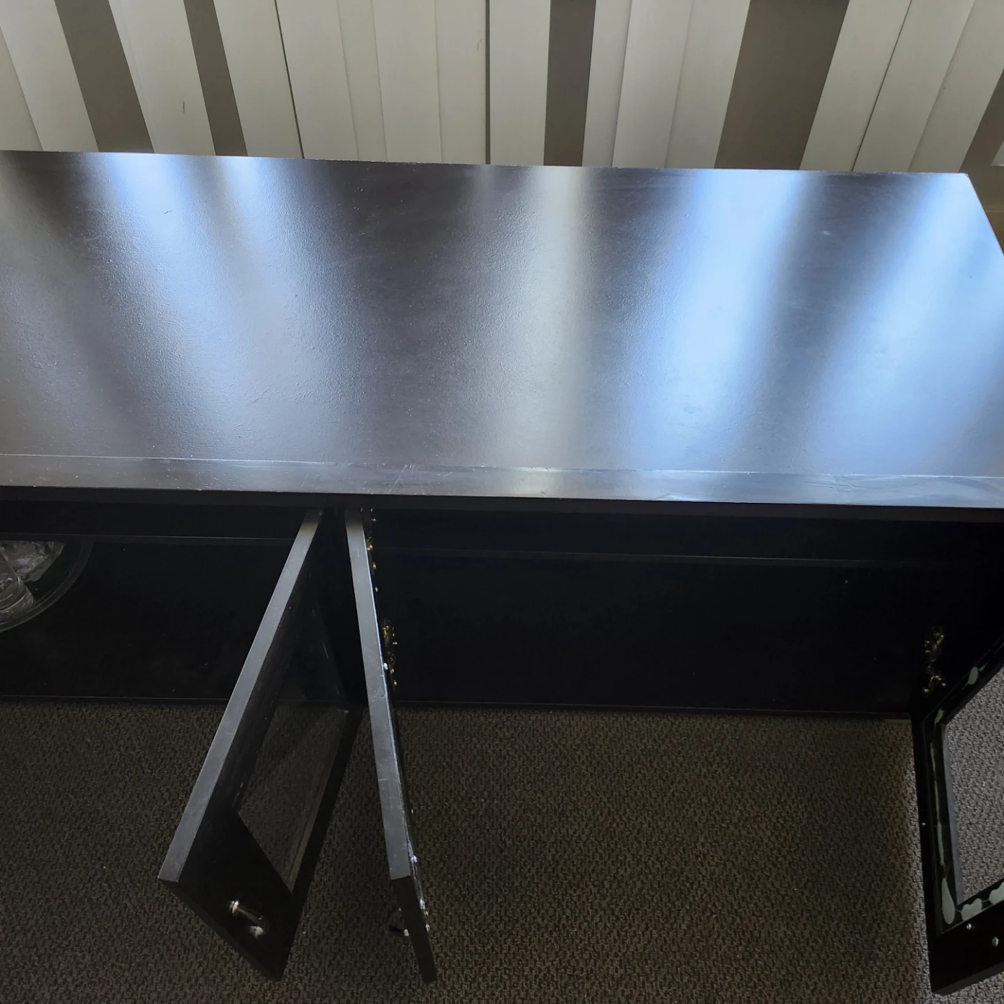 black four-door glass-front TV stand or media console - photo 5