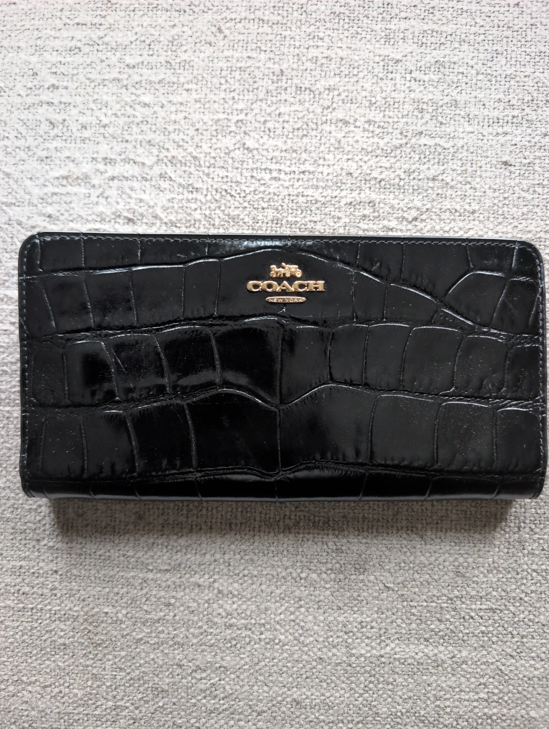 Coach Black Croc Embossed Leather Wallet