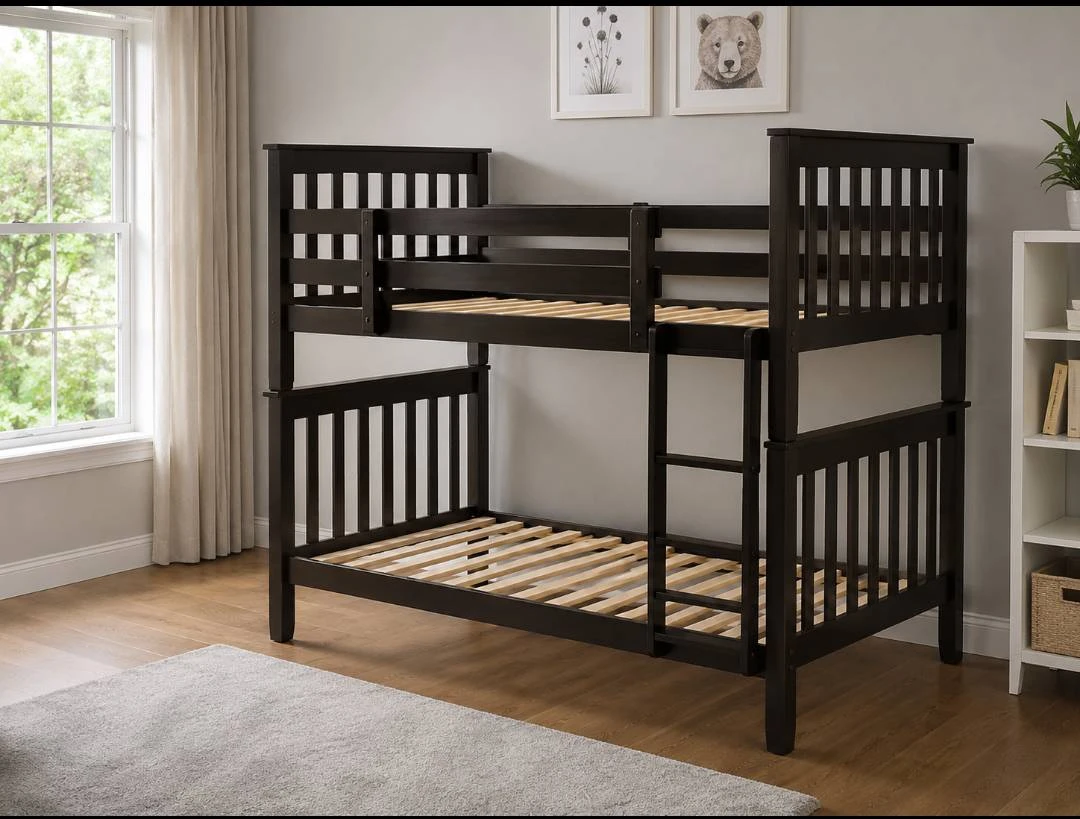 Dark Brown Wooden Bunk Bed