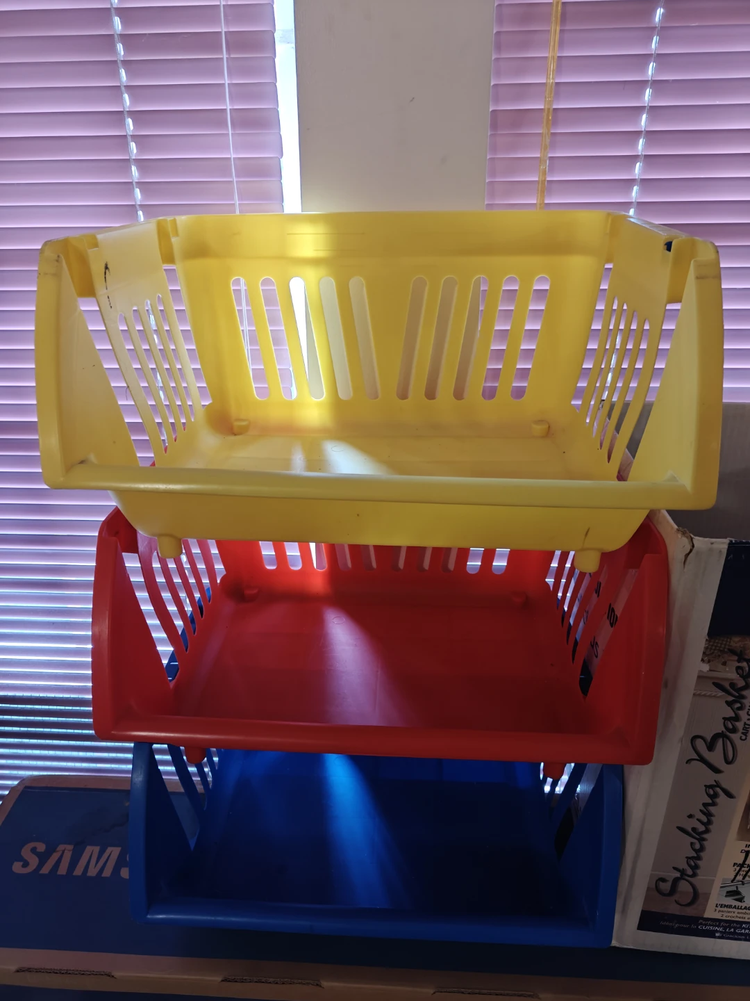Stacking Storage Baskets - Yellow, Red, Blue