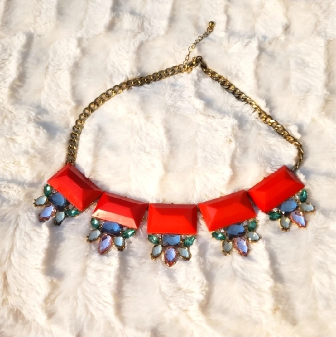 Statement Necklace with Red and Blue Gems