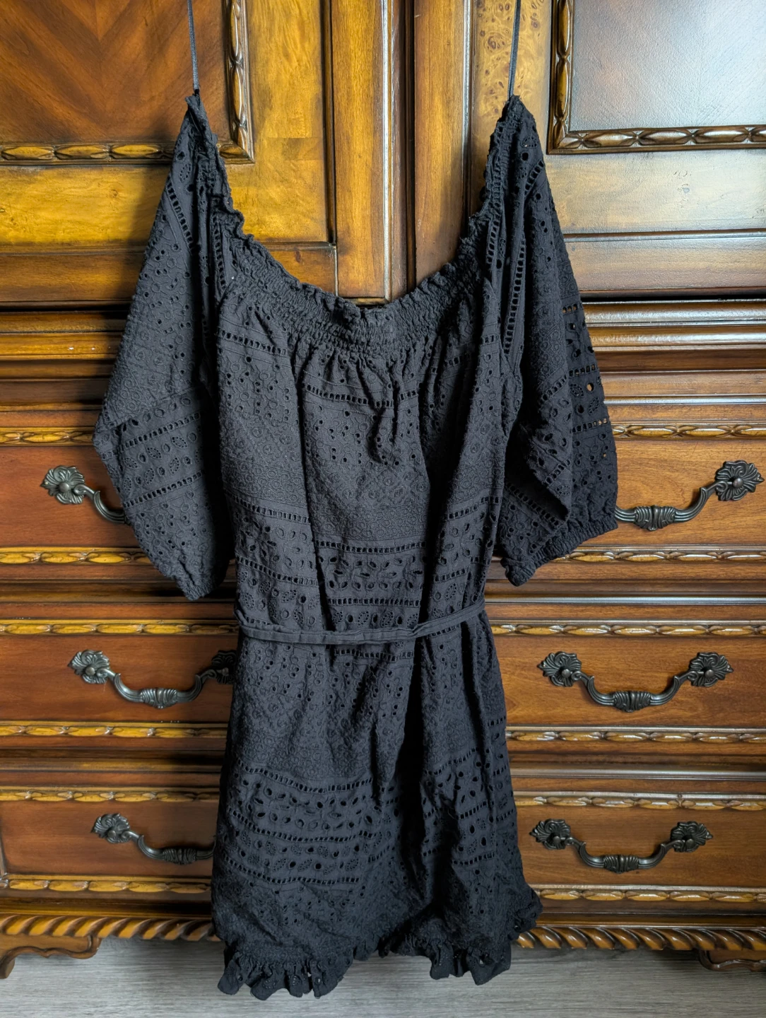 Zara Basic Black Eyelet Off-the-Shoulder Dress - photo 3