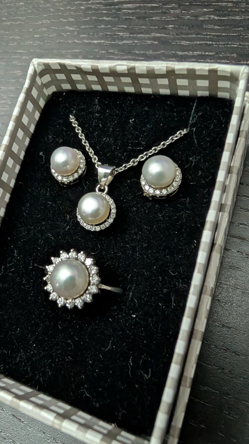 Fresh water Pear Necklace Earing Ring Set - photo 2