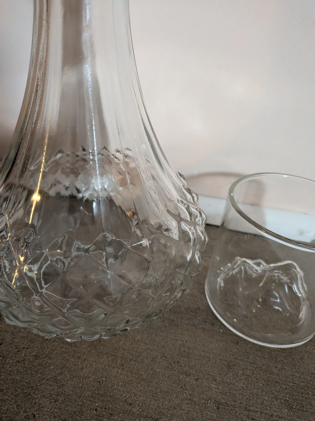 Glass Decanter and Tumbler Set with Mountain Base