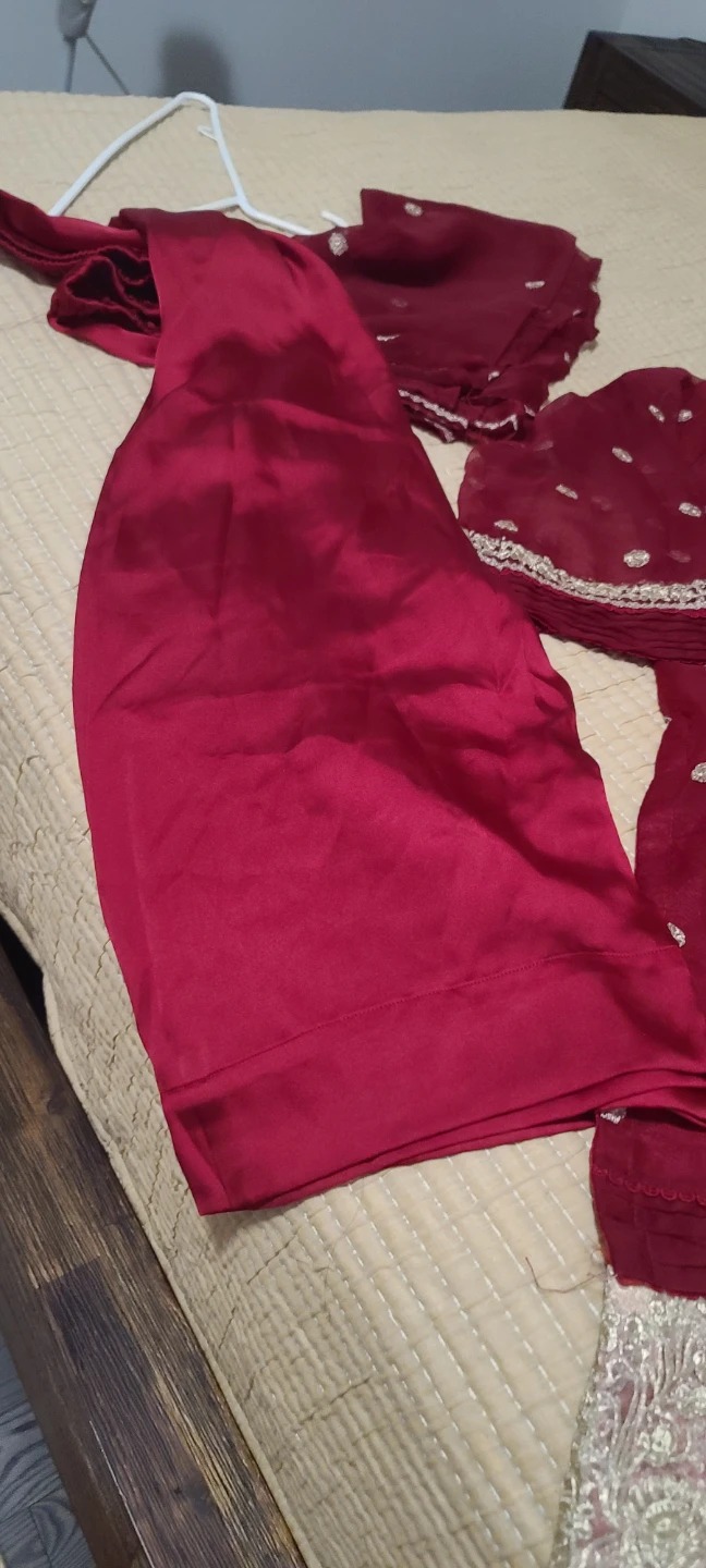 Maroon Embroidered Kurti with Pants and Dupatta - photo 5