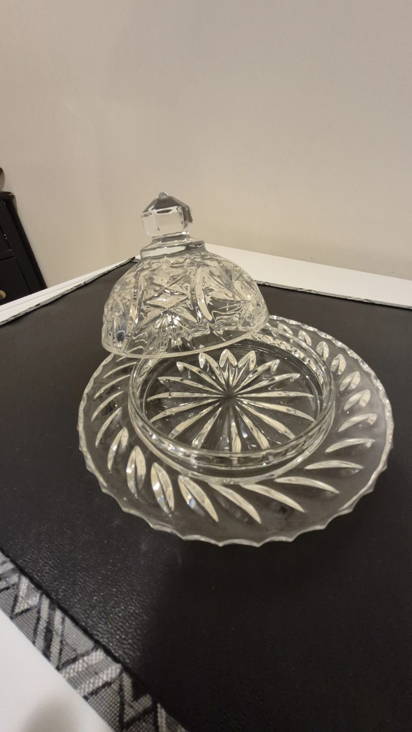 Polonia Hand Cut Lead Crystal Butter Dish - photo 5