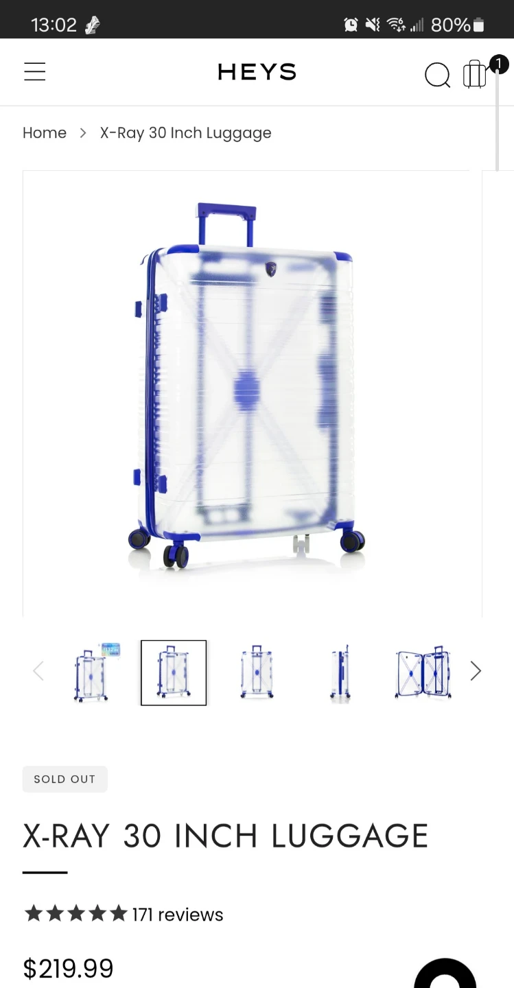 HEYS X-Ray Blue Large 30" Spinner Luggage, Suitcase (Brand New)