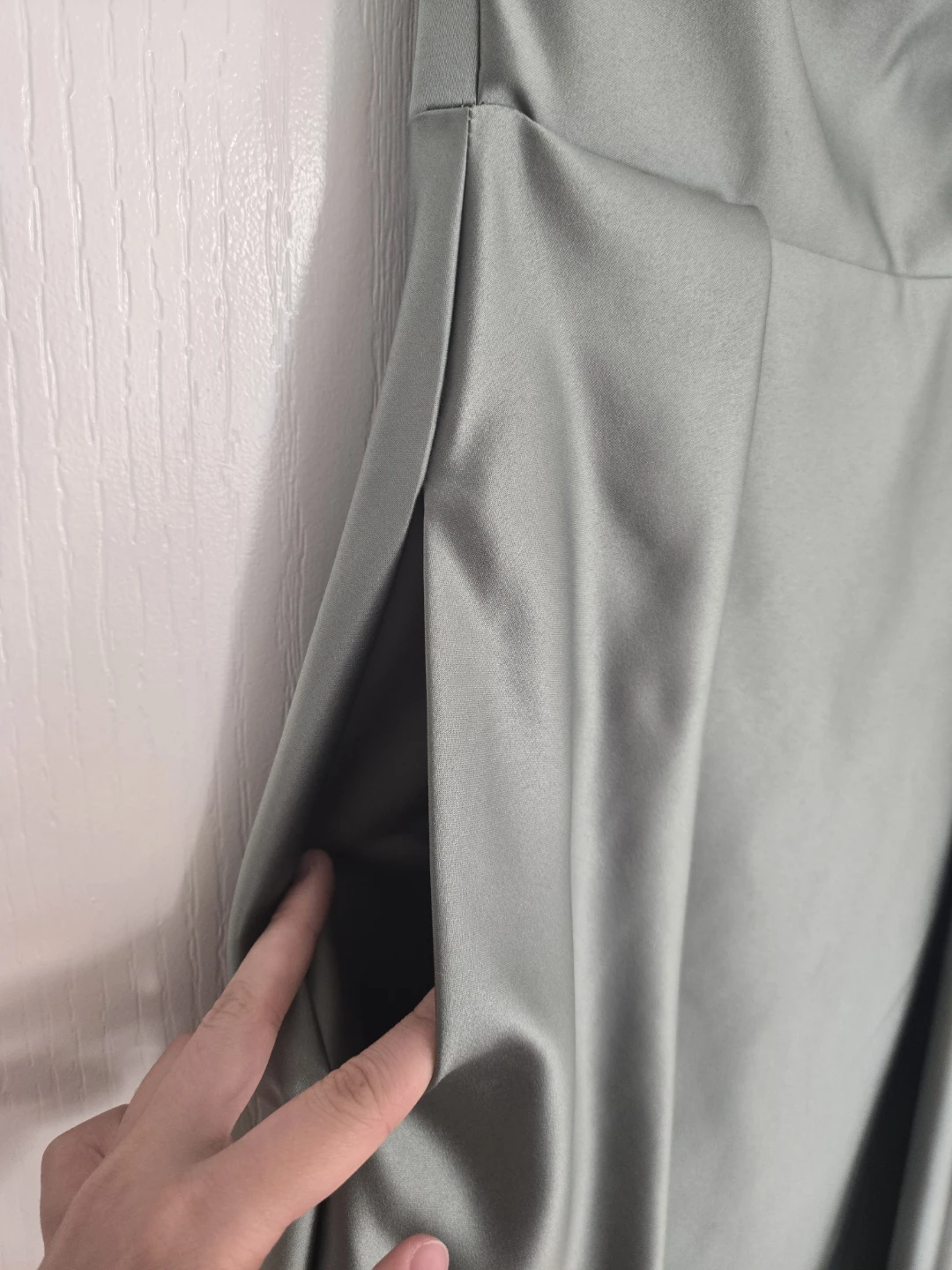 Sage Green Satin Maxi Dress with Pockets - photo 4