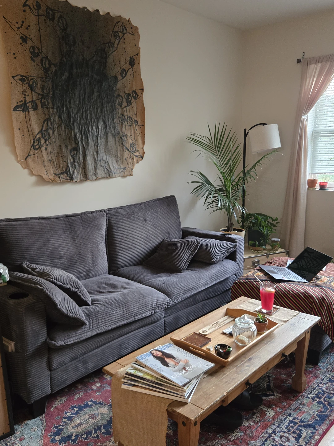 Gray Corduroy Sofa with Chaise